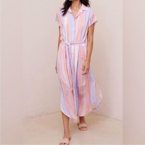 Bella Dahl Pink and Blue Striped Maxi Dress